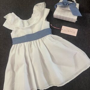 Biscotti White Dress with Blue Sash
